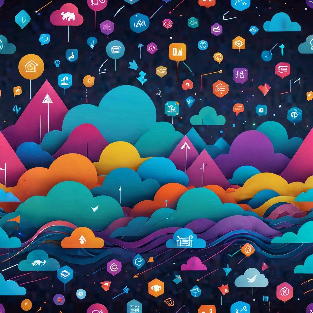 A captivating digital landscape illustrating a transition from streaming to downloading, featuring a split design with one side showing a vibrant, colorful interface of streaming media filled with dynamic icons and the other side depicting a calm, serene setting focusing on download symbols like arrows and files. Include abstract representations of adult media intertwined in the design, creating a sense of depth and curiosity. The overall mood should balance sophistication and allure. super-realistic. vibrant colors. 3D.